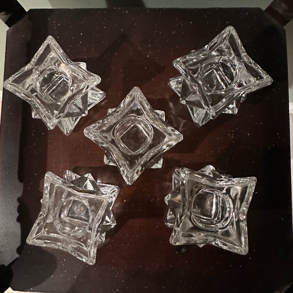 Set of Five - Clear Glass Star-Shaped Candle Holders - Modern